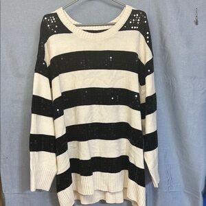 Torrid Black and Cream Striped Sweater with Sequins